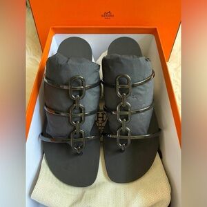 Black Chain Strap Sandals size 38 run big fit 38.5-39